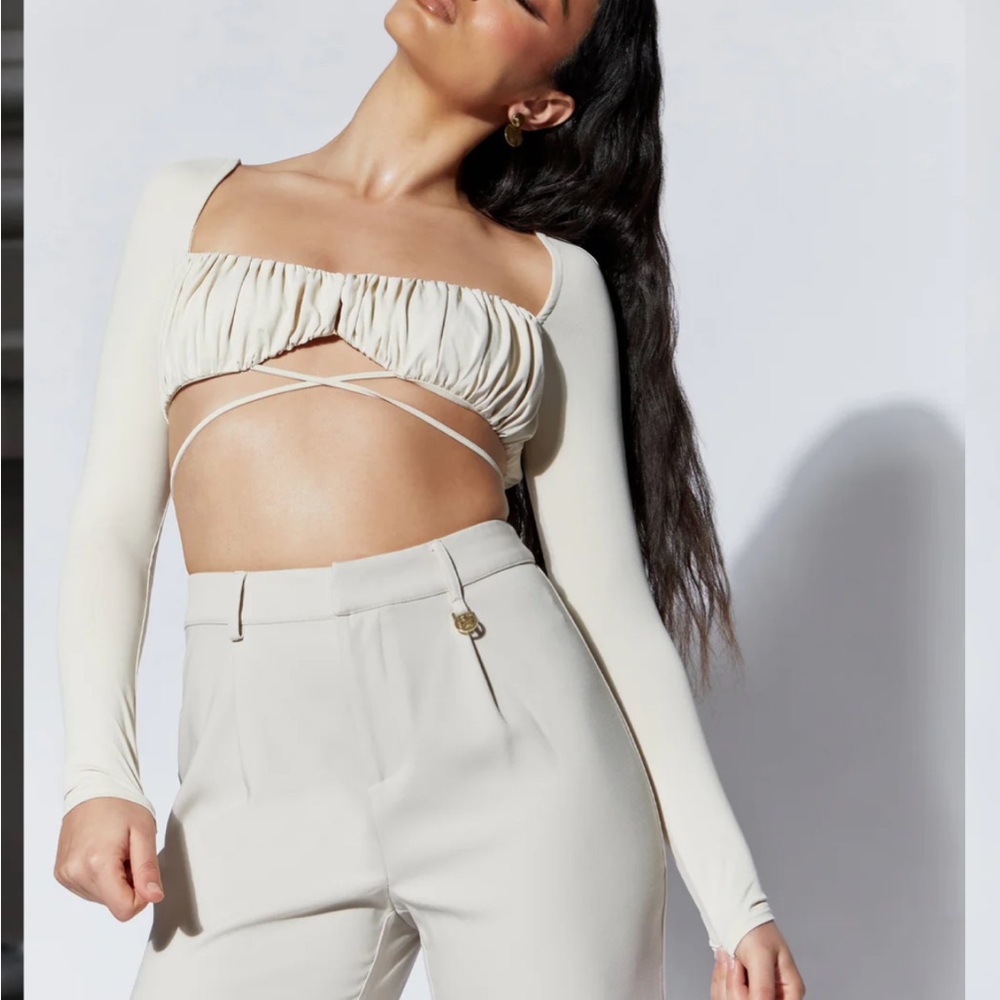 Meshki Ruched Bust Long Sleeve Tie Top, new with tags!!
